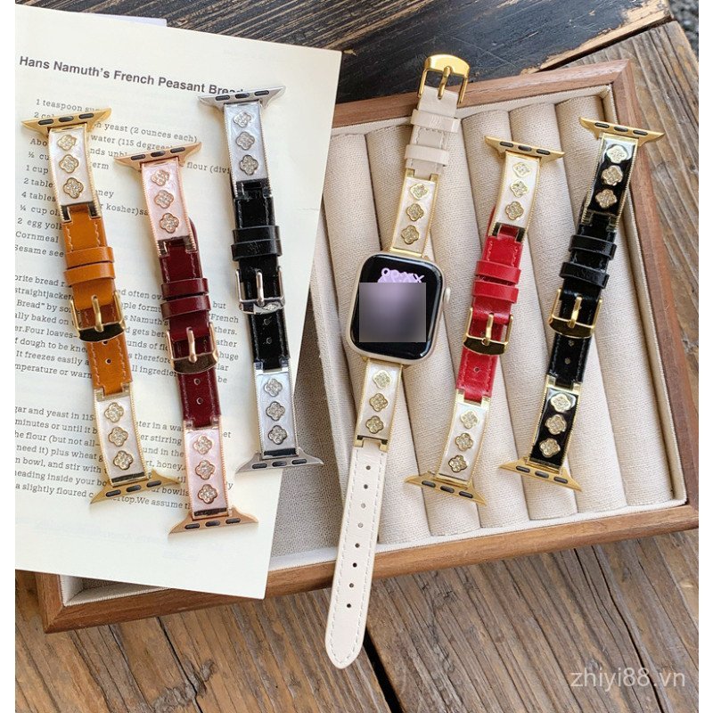 Đồng hồ thông minh Universal Four Leaf Clover Patchwork Leather Band 18 / 20 / 22mm cho S11 / 10 / 9