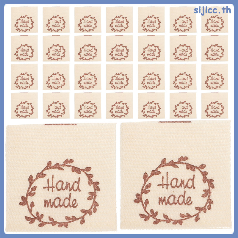 Bộ 50 Màu Be Handmade Cotton Vải Nhãn Thêu May Thẻ Cho Trang Phục Thủ Công Thủ Công sijicc