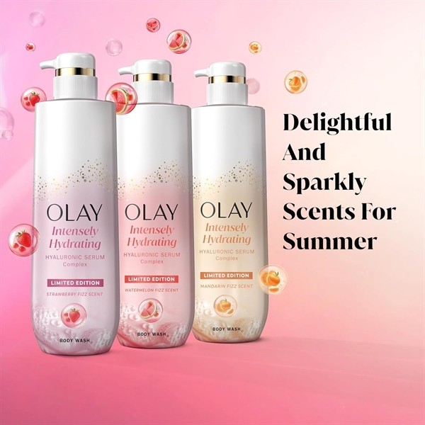 Sữa tắm dưỡng ẩm sâu Olay với phức hợp huyết thanh Hyaluronic 591ml-Strawberry Fizz/Watermelon Fizz 