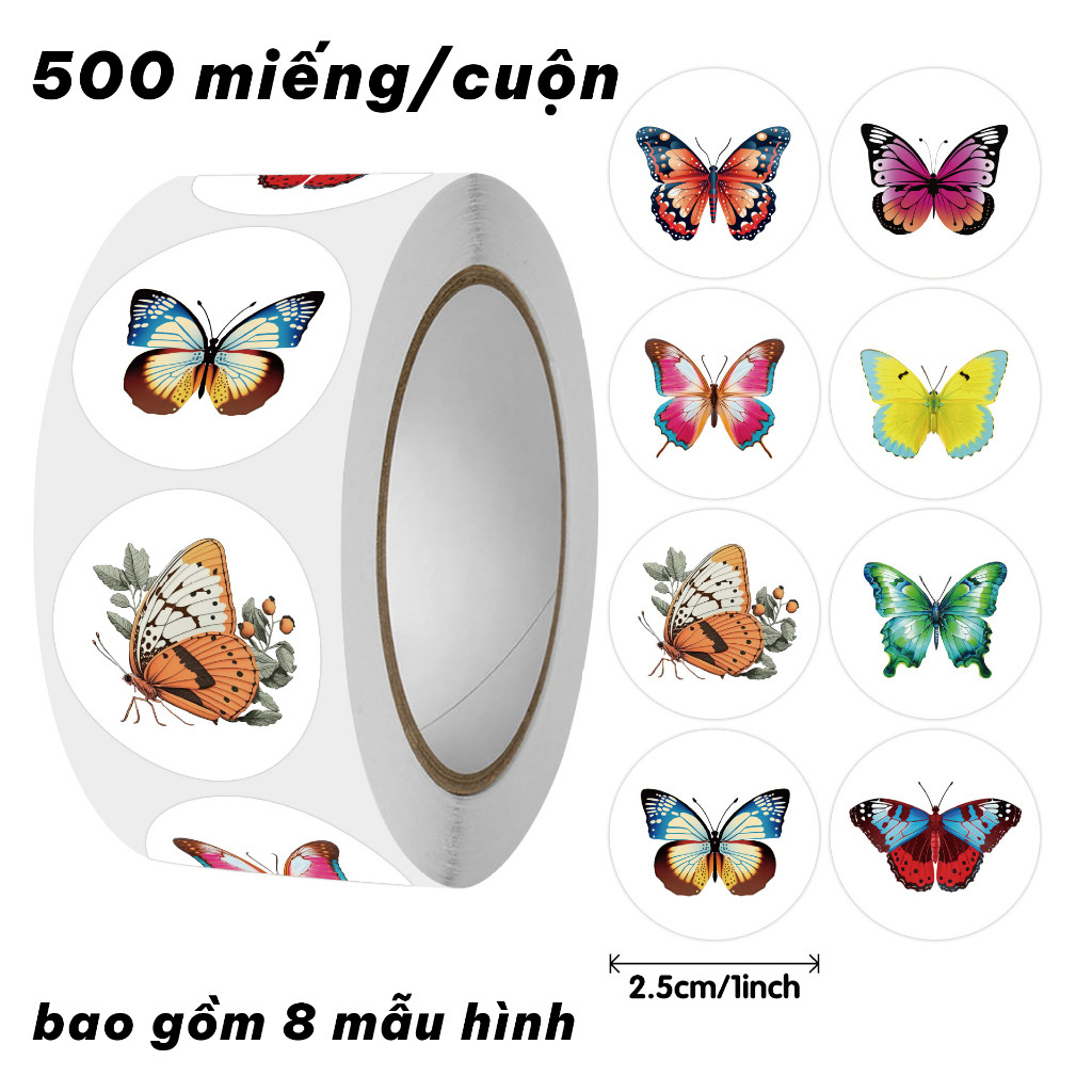 [Roll of 500 Sheets] Butterfly Stickers for Decorative Gifts, Gift Box Sealing Labels, Beautiful Car
