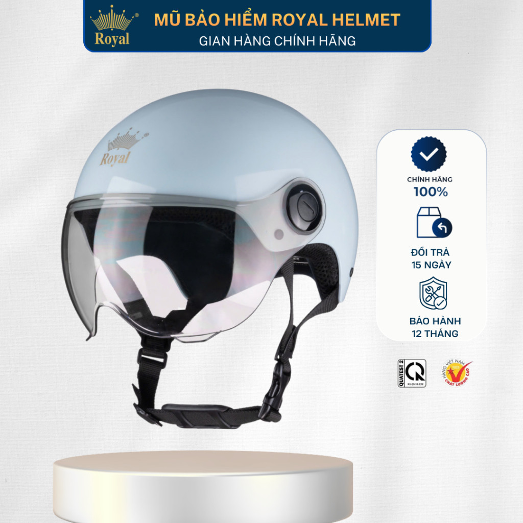 Mũ Bảo Hiểm Nửa Đầu Royal Chính Hãng M162K Có Kính Nam Nữ L/XL