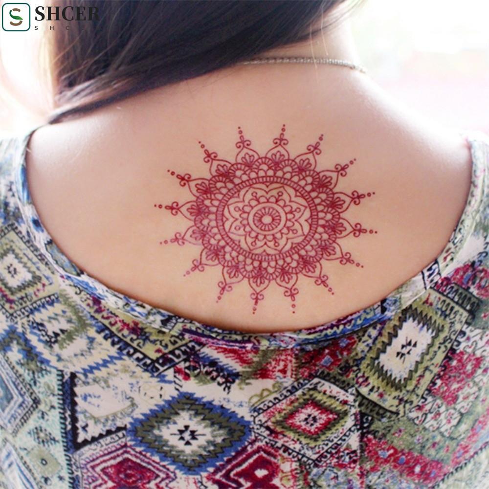 SHCER Henna Hình Xăm Dán, Đỏ Mehndi Dán Chân Cánh Tay Hình Xăm Tạm Thời, Ren Đỏ Henna Hình Xăm Ren G