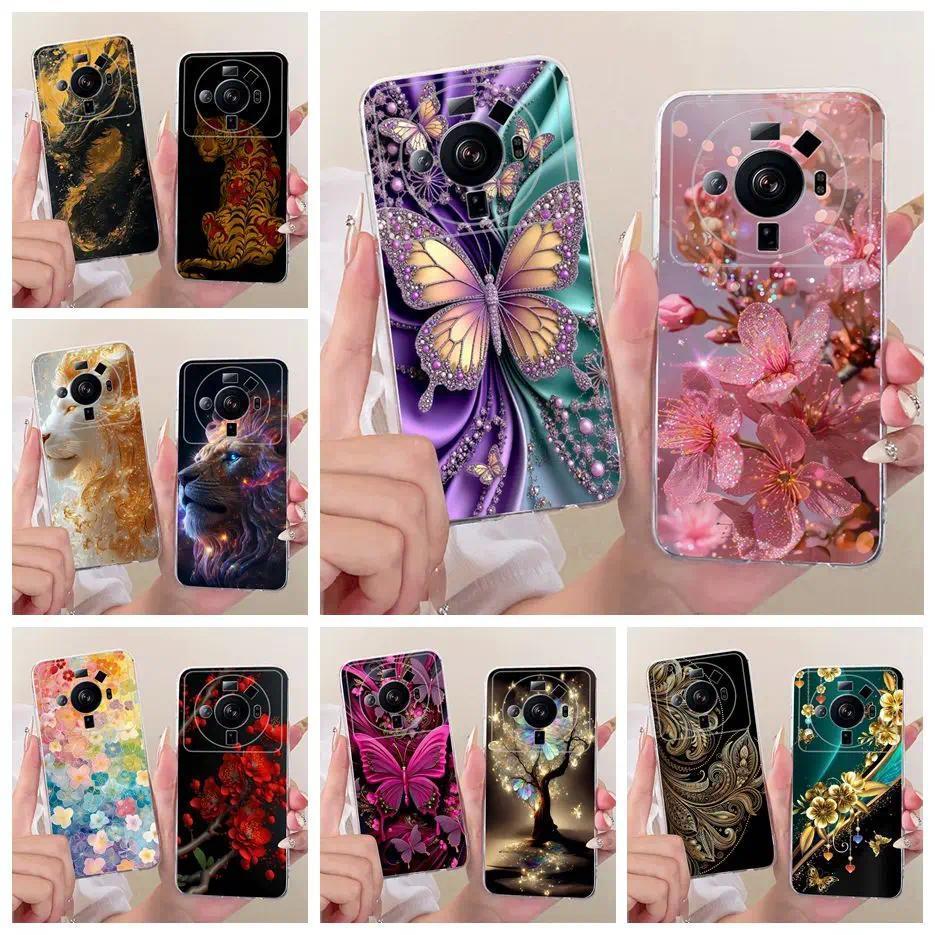 Dành Cho Xiaomi 12S Ultra 5G Ốp Lưng Hoa Sang Trọng Bướm Sơn Bao Silicon Mềm Cho Xiaomi Mi 12S Ultra