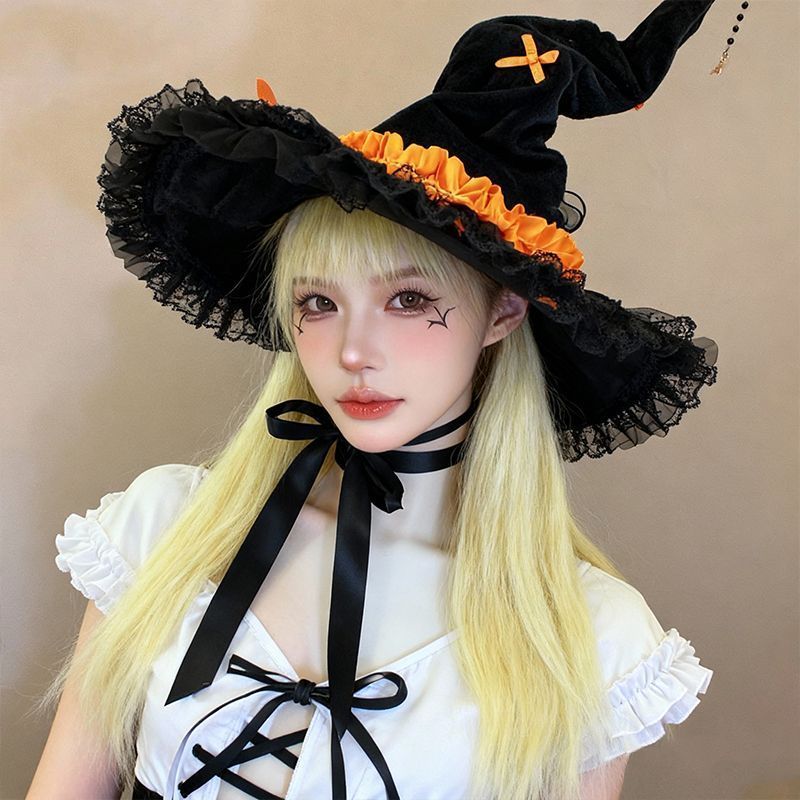 Gothic Halloween Nơ Sang Trọng Ren Miko Mũ Miko Mũ lolita Miko Mũ