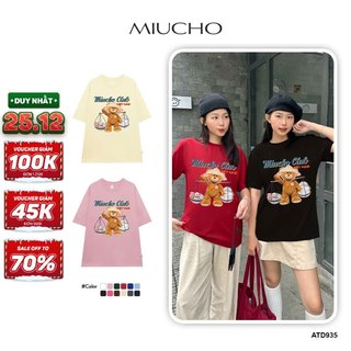 Áo thun form rộng gấu cute local brand ATD935 Miucho tay ngắn cổ tròn in typography
