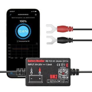 Máy kiểm tra pin Bluetooth QUICKLYNKS BM2 Máy kiểm tra pin ô tô 12V cho pin axit chì, Báo động điện áp thấp cho tất cả các hệ thống năng lượng mặt trời 12 Volts / RV / Xe máy / Thuyền / Ô tô Tương thích với