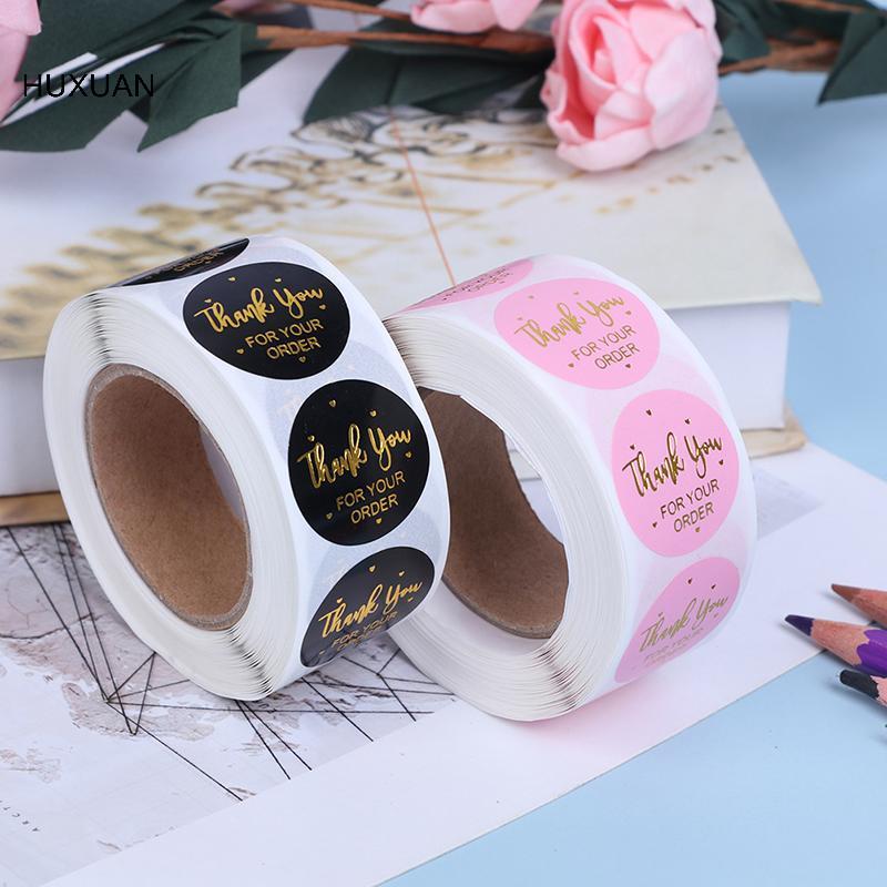 HUXUAN 500 chiếc Pink handmade với For Your Order Sticker Heart Thank Sticker RFT