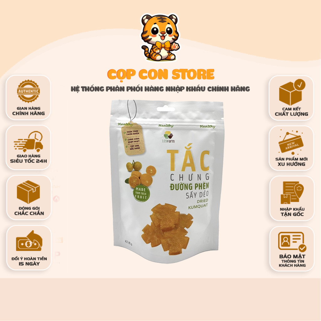 [COMBO 3 GÓI] Tắc Đường Phèn Sấy Dẻo 123Farm -  GÓI 85g