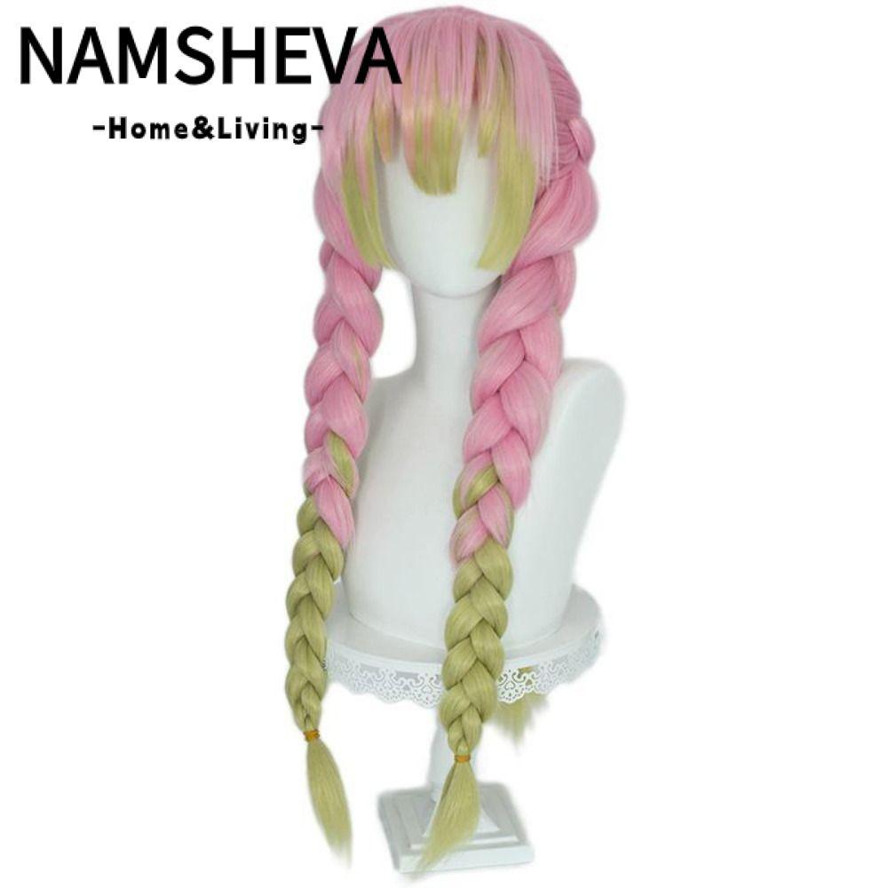 NAMSHEVA Tóc Giả Cosplay Mitsuri Kanroji - Demon Slayer, Chất Liệu Cao Cấp