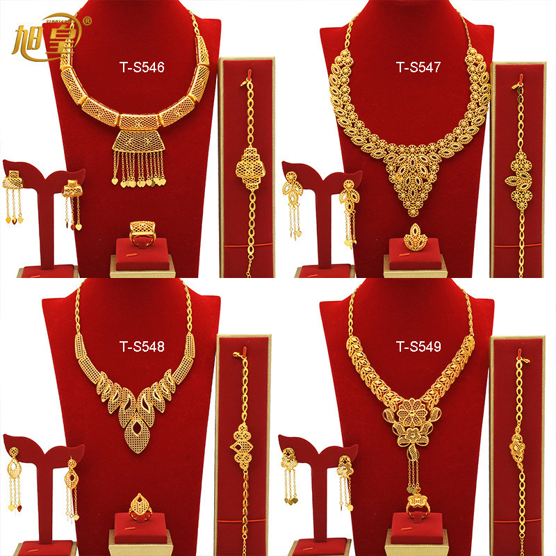 Xuyên Biên Giới Thời Trang Retro Vàng Cô Dâu Cưới Vòng Cổ Bông Tai Bộ Nigeria Nữ Trang Sức Thời Tran