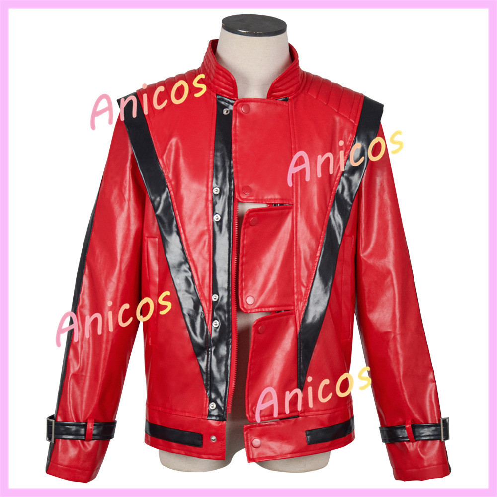 Trang phục cosplay Michael Jackson có áo khoác da màu đỏ, hoàn hảo cho buổi biểu diễn sân khấu Hallo