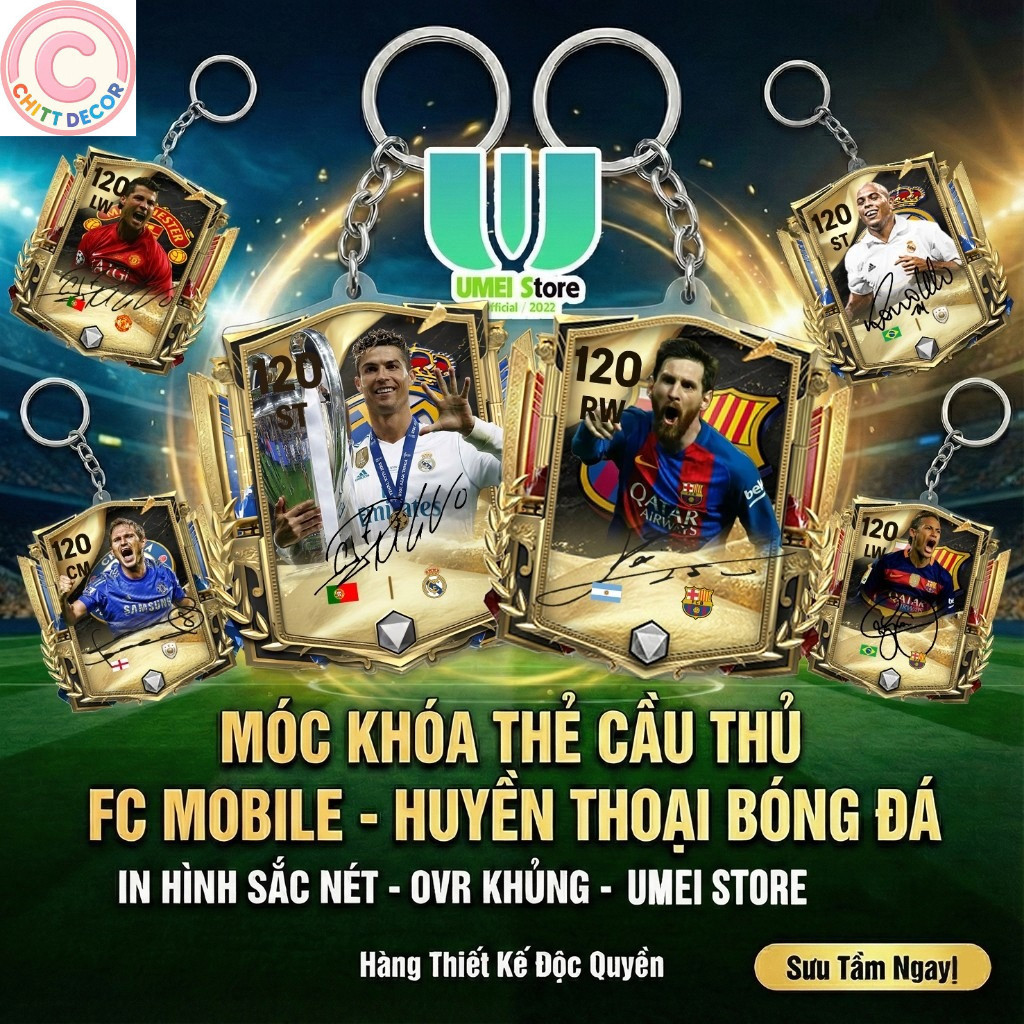 Móc Khóa Chữ Ký FC Mobile Móc Khóa Bóng Đá Thẻ Cầu Thủ Messi, Ronaldo, Neymar phiên bản chữ ký
