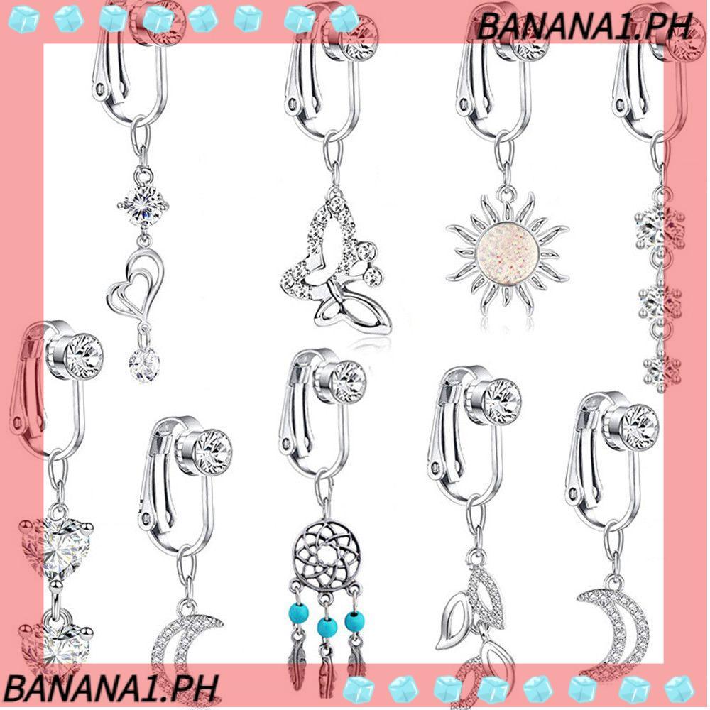 BANANA Nhẫn Bụng Giả Kẹp Trên Umbilical Giả Xuyên Sụn Kẹp Bông Tai Kẹp Rốn Kẹp Trên