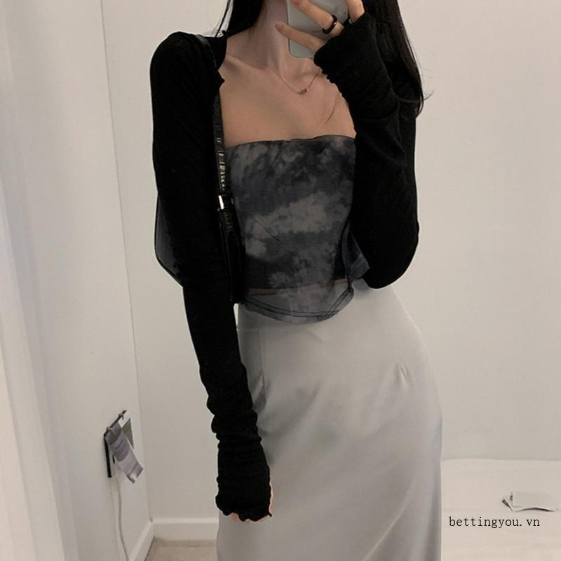 Áo Len Bolero Shrug hình ngón tay cái, màu trơn, chống nắng, form bodycon slim fit