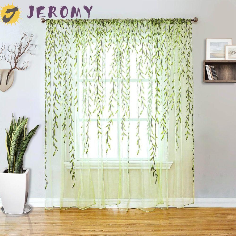 Rèm lá liễu JEROMY, Rèm cửa sổ phong cách mục vụ màu xanh lá cây, Điều trị cửa sổ Rèm vải tuyn thanh