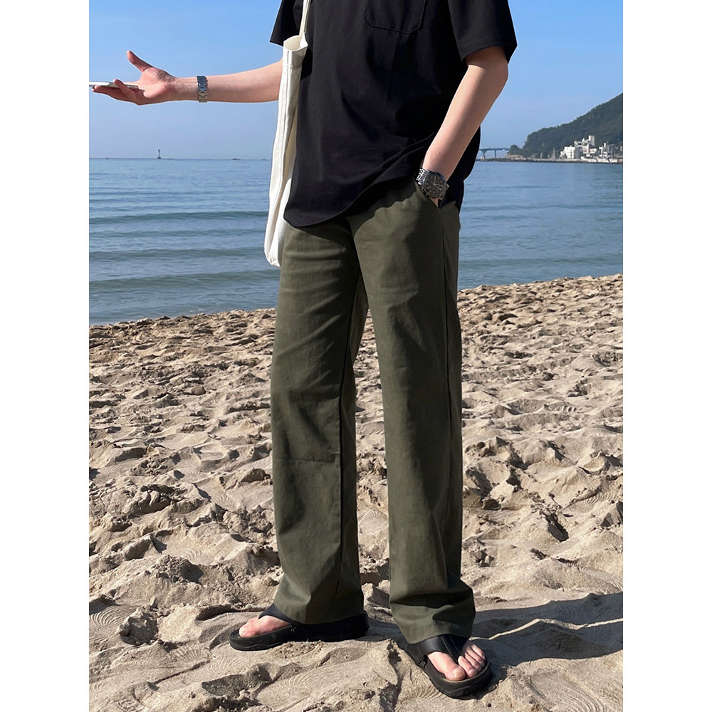 MYQ Men's Summer Straight-Leg Casual Pants cleanfit Floor-length Pants Commuting Style Outfit