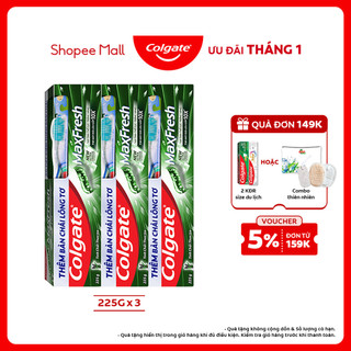  Bộ 3 Kem đánh răng Colgate Maxfresh Bamboo Charcoal 225g tuýp tặng bàn chải 