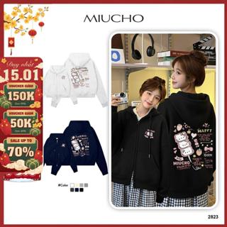  Áo hoodie zip nữ form boxy Miucho nỉ 2 da dày dặn thoáng mát BST hoạt hình Kitty dễ thương in mix 