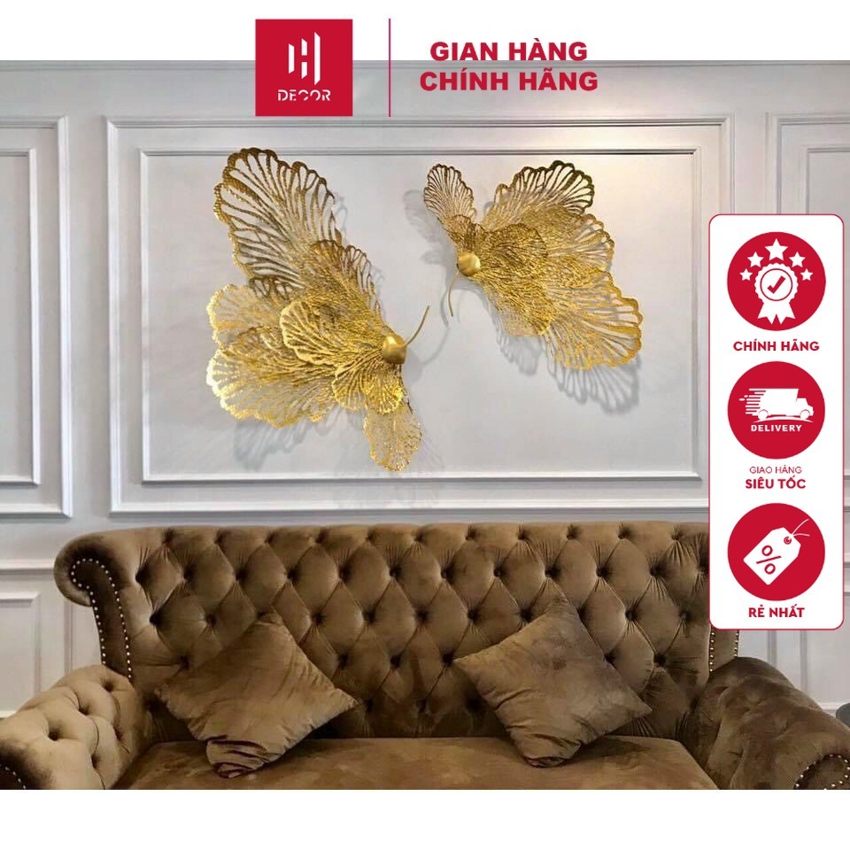 Tranh Sắt Treo Tường Trang Trí Phòng Khách Cặp Bướm Vàng Phong Cách Hiện Đại Mã 2030 – HDECOR