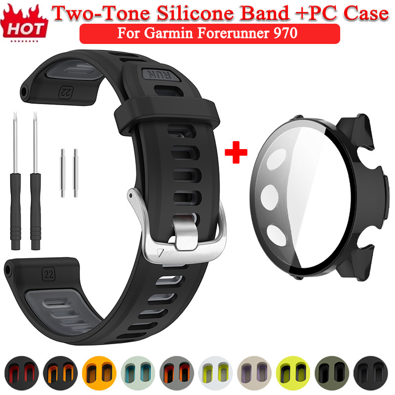 Dây silicon mềm + Vỏ màn hình cho Garmin Forerunner 970 Vỏ bảo vệ PC cứng cho vòng đeo tay hai tông 