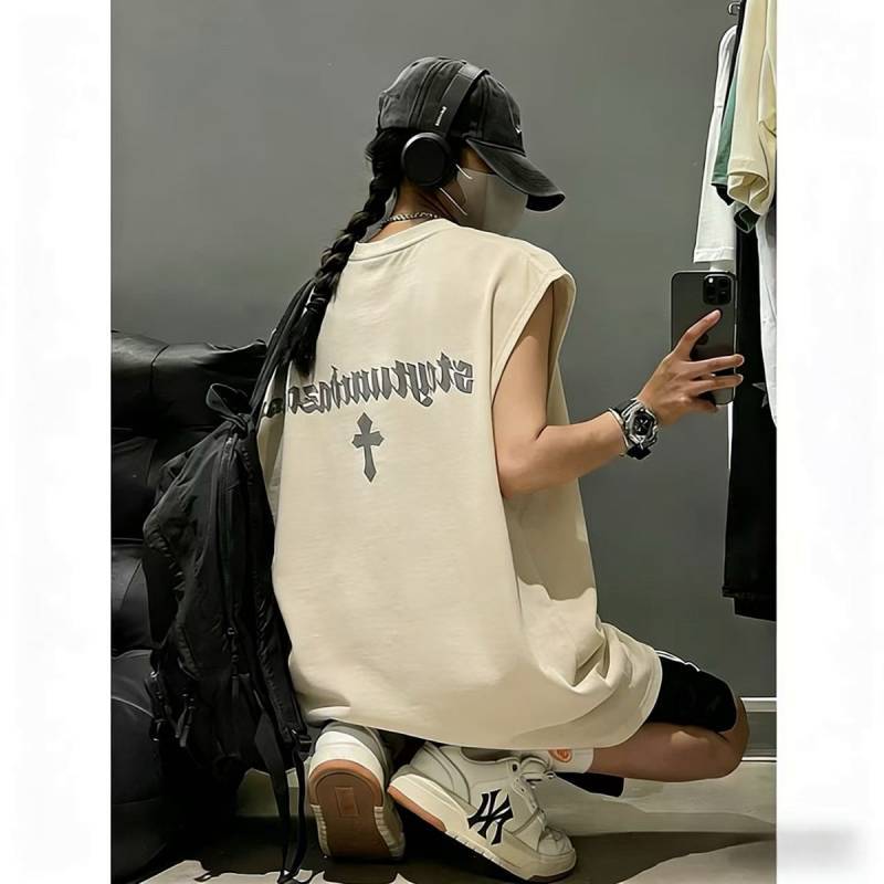 Army Green Cool Vest Men's Summer Oversize Heavy Fashion Brand Waistcoat Sleeveless T-shirt zUm1