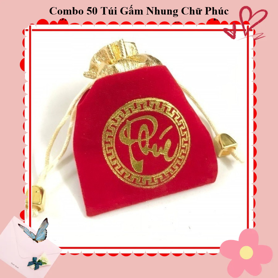 Combo 50 Túi Gấm Nhung Chữ Phúc - Túi Vải - Vật Phẩm Phong Thuỷ - Phong Thuỷ Nhà Ở - Đựng Trang Sức,