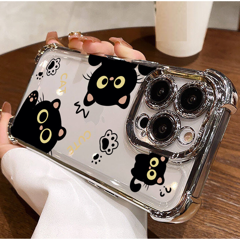 Ốp Điện Thoại Mạ Mèo Đen Cho OPPO Realme Note 80 C83 C55 C53 C85 C65 C75 C71 C51 C31 C30 C30S C33 C3