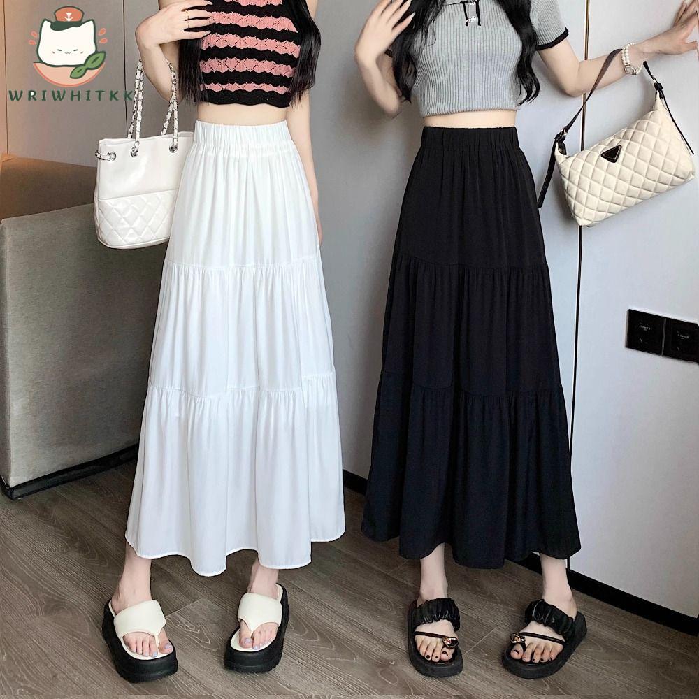 Váy dài maxi chữ A lưng thun style boho xếp ly cổ điển 2024