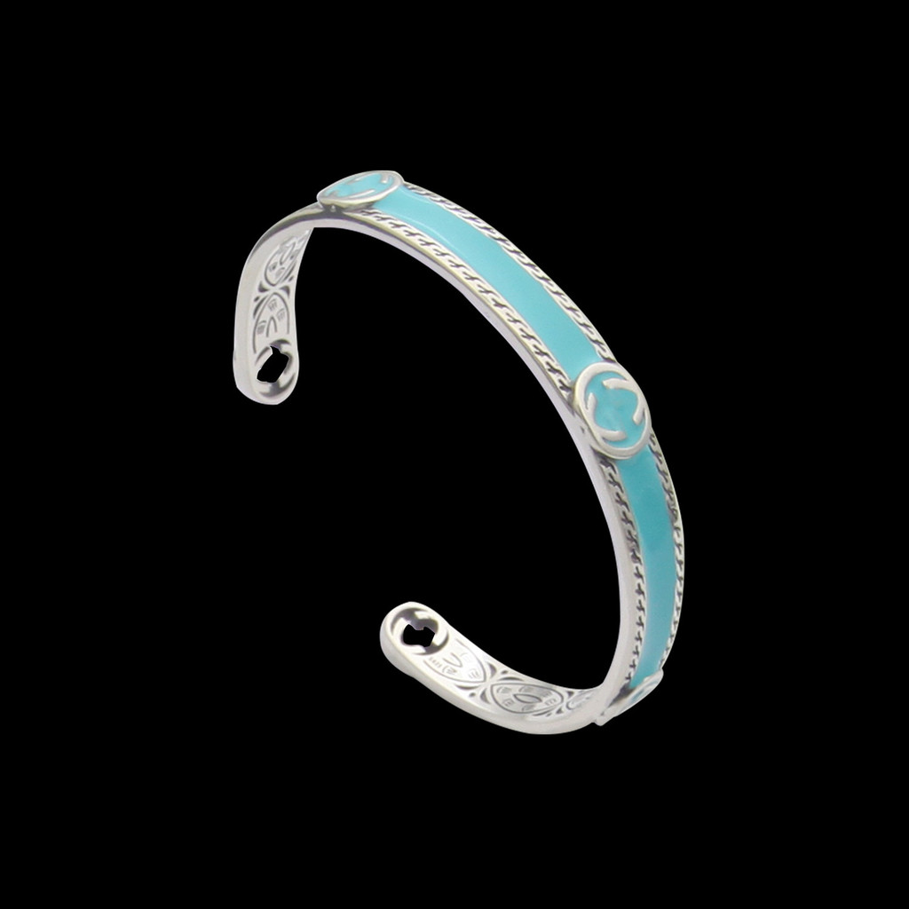 Gold-plated jewelry G Green Enamel Open Bangle with Letters Women's enamel bracelet