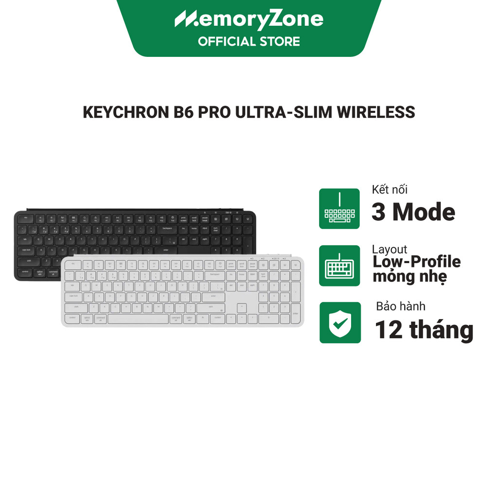 Bàn phím không dây Keychron B6 Pro Ultra-Slim Wireless - Low-Profile mỏng nhẹ, Kết nối 3 Mode, Pin t