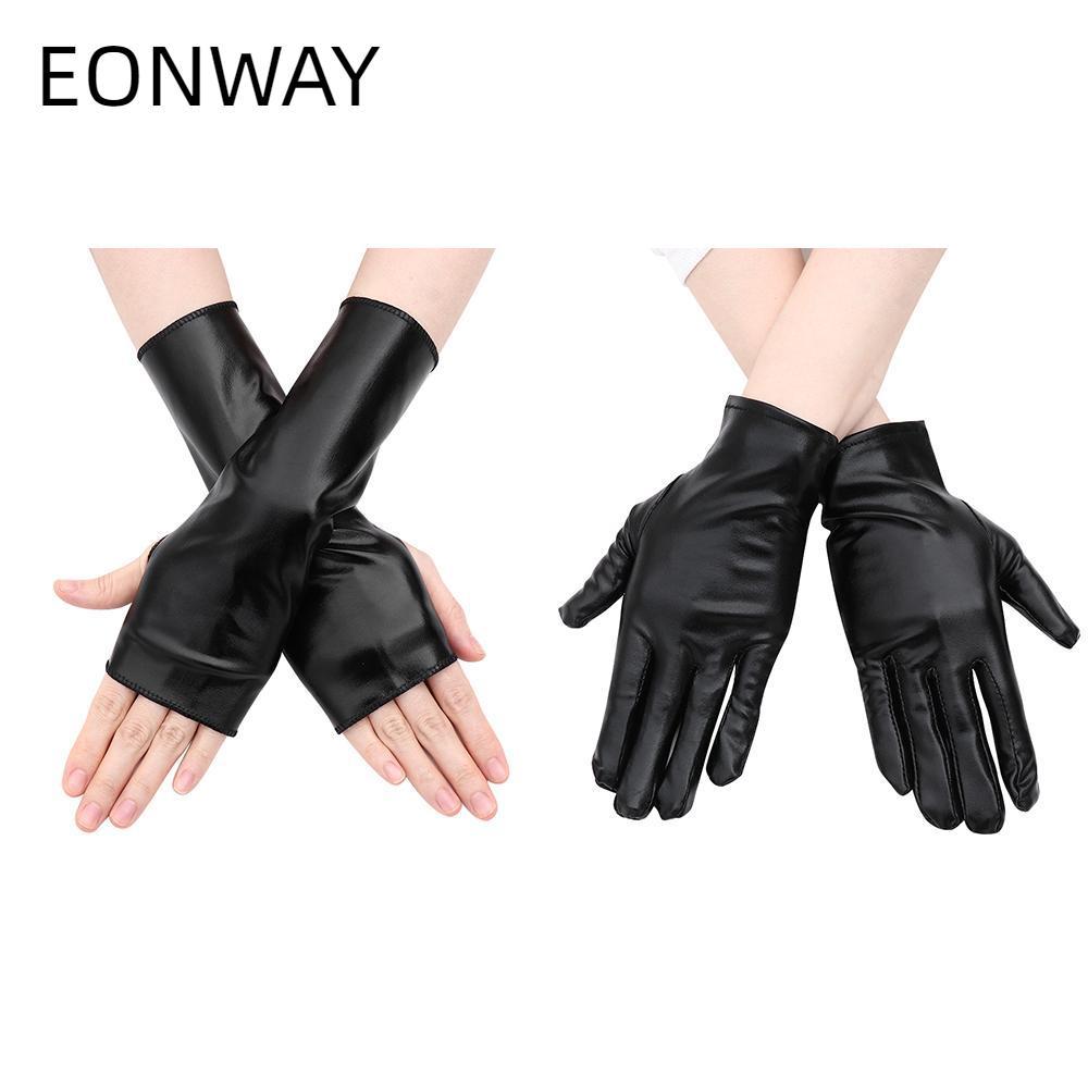 Găng tay đen EONWAY Gothic PU Mittens Gothic Punk Halloween