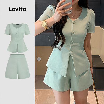 Áo/ Quần nữ Lovito xanh lá xuân hè túi giả nút trước thanh lịch LK4ED868
