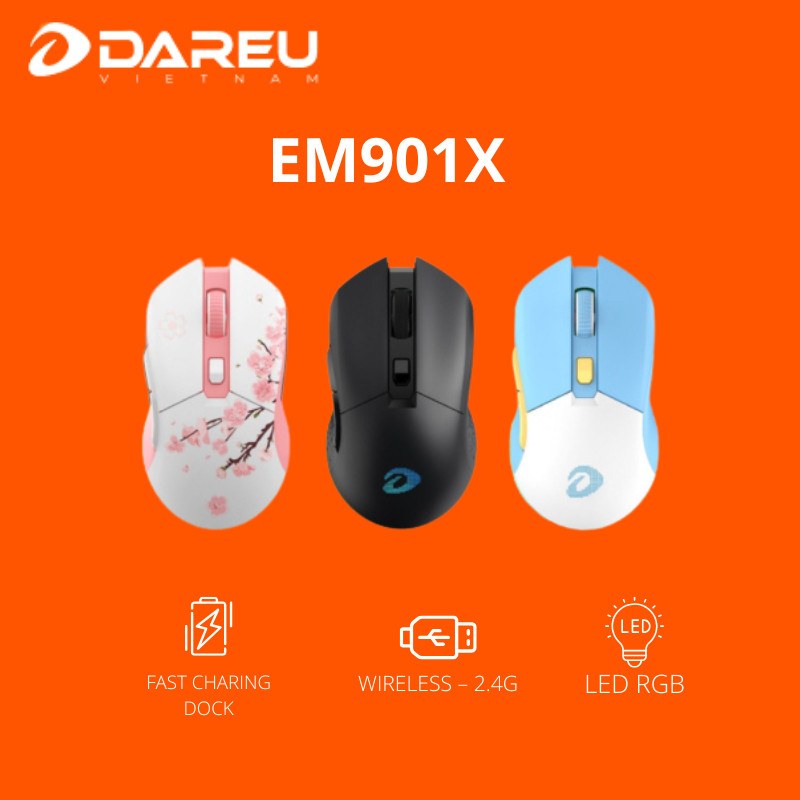 Chuột Gaming không dây Dareu EM901X RGB - SUPERLIGHT, Kèm dock sạc