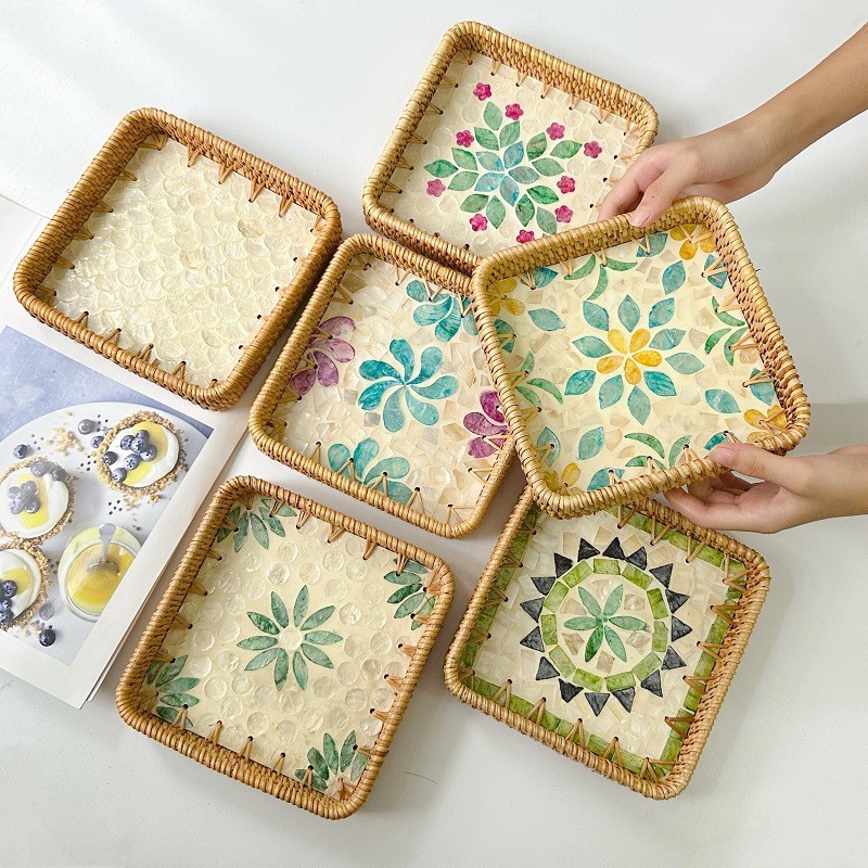 Việt Nam Mây Nhiều Màu Sắc Vỏ Bắc Âu Sáng Tạo Handmade Khay Trái Cây Trang Trí Đồ Trang Trí Khay Bảo