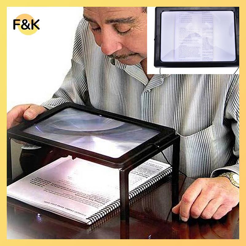 F & K Large A4 Page Hands Free 3x Kính lúp có đèn LED đọc sách,.