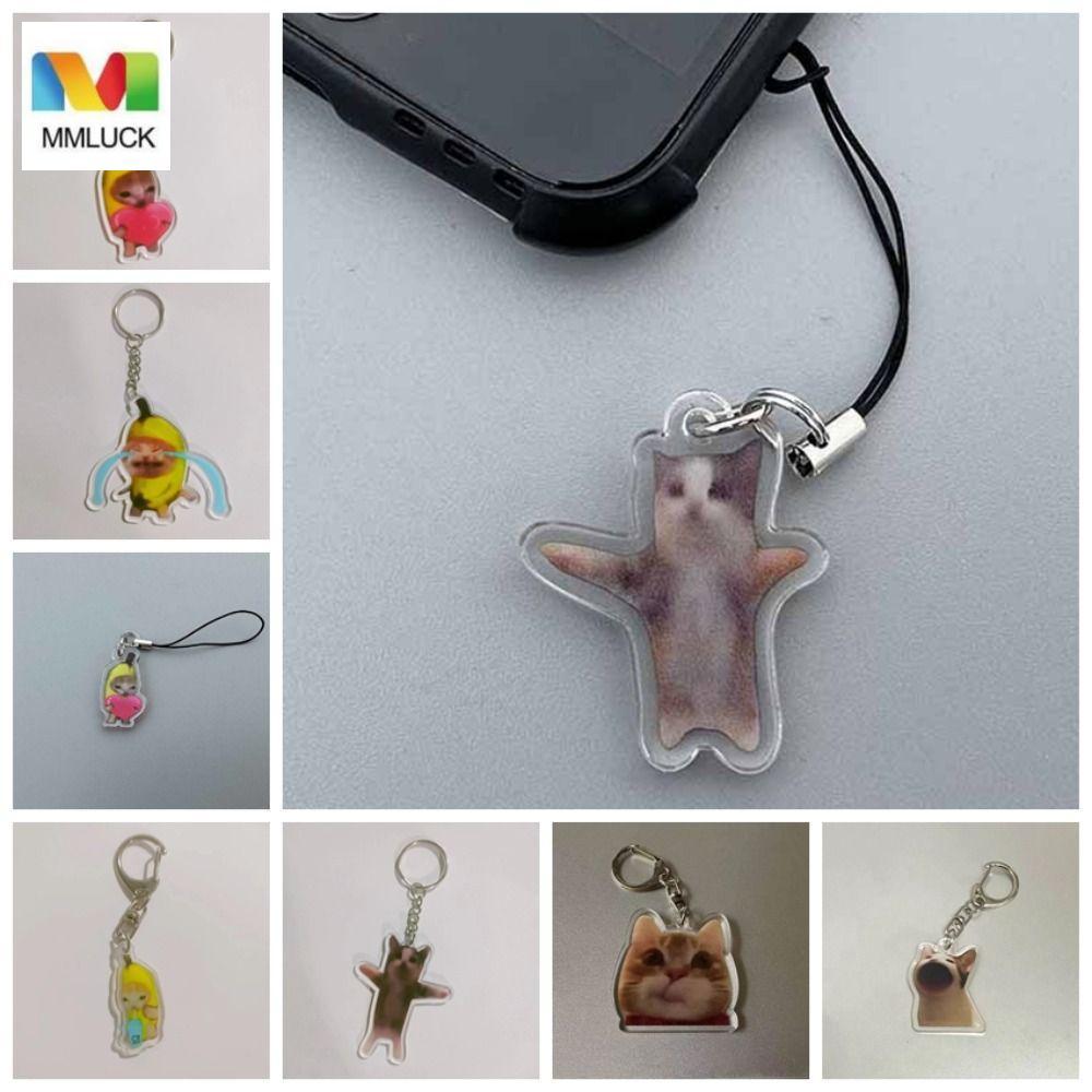 MMLUCK Gato Meme Cat Mặt dây chuyền ngộ nghĩnh, Móc khóa Banana Cat Banana Cat Dây chuyền điện thoại