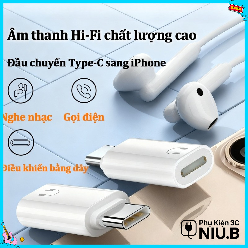 Cổng chuyển tai nghe iOS/Type-C, âm thanh rõ, tương thích smartphone và tablet iPhone Samsung Xiaomi