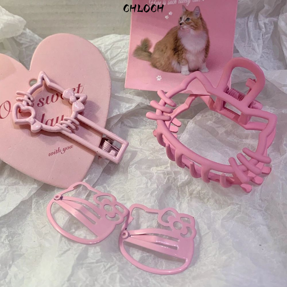 CHLOCH KT Cat Collection Kẹp tóc, Kẹp tóc kim loại màu hồng Kawaii Hello Kitty BB, Sanrio Cute Bangs