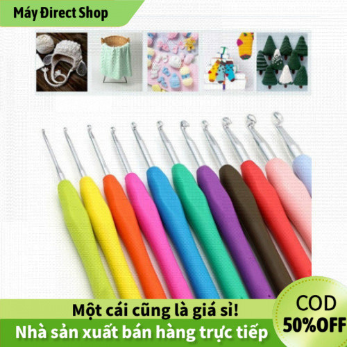 【Máy】Kim móc len cán nhựa mềm nhiều màu 2-6mm, set 9 chiếc móc đan sợi len nhôm tiện dụng cho thủ cô