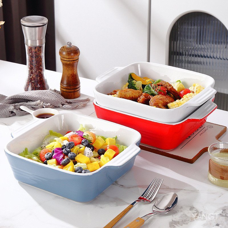 Ceramic microwave baking tray, cake baking tray, double-handled household oven baking tray