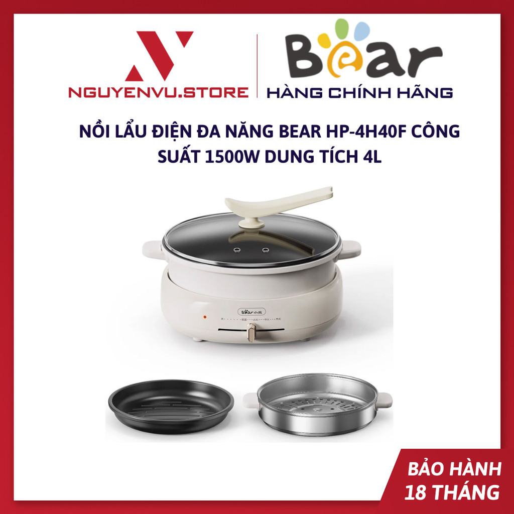 [KHO HN - HCM] Nồi lẩu điện đa năng Bear HP-4H40F | 1500W dung tích 4L - Sôi Nhanh - Hàng Chính Hãng