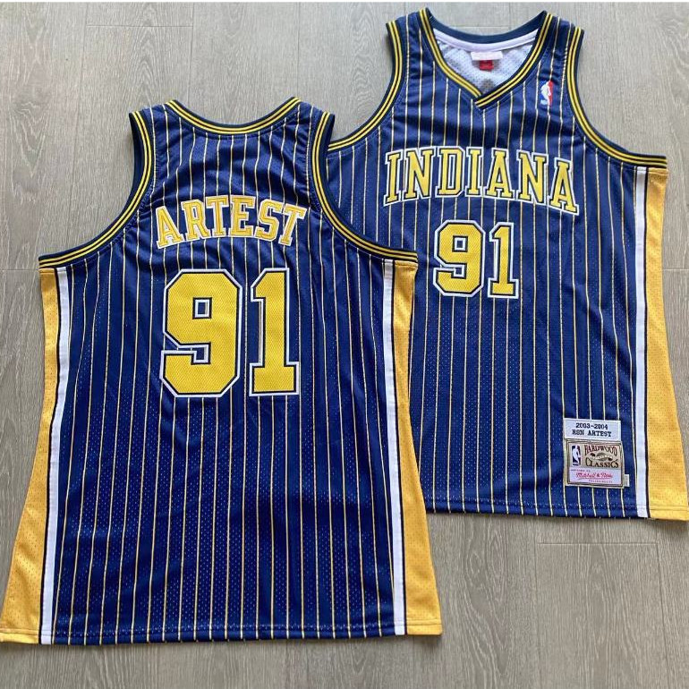 Áo Jersey Indiana Pacers Ron Artest màu xanh navy của Mitchell Ness, thiết kế thêu tinh tế
