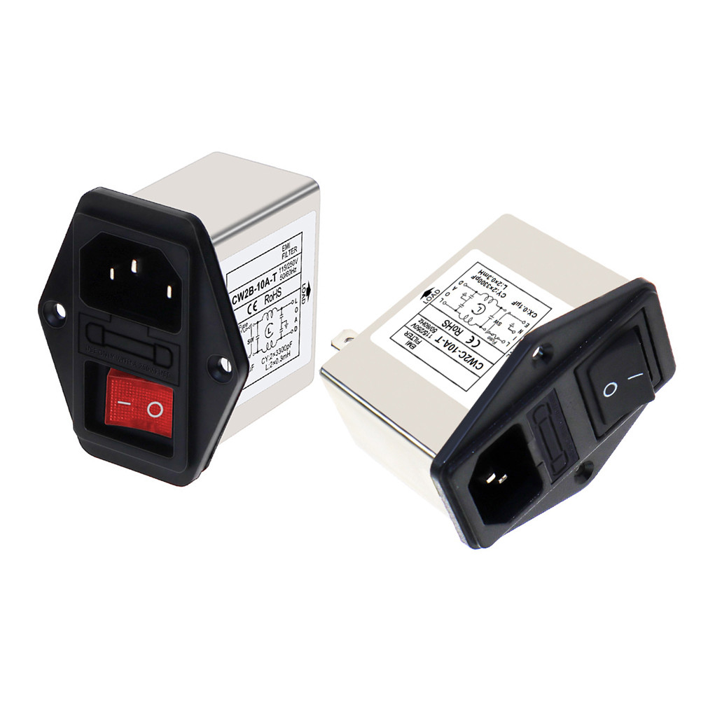 1x 3A 6A 10A CW2B-T CW2C-T Bộ lọc nguồn loại ổ cắm IEC có công tắc an toàn nhẹ