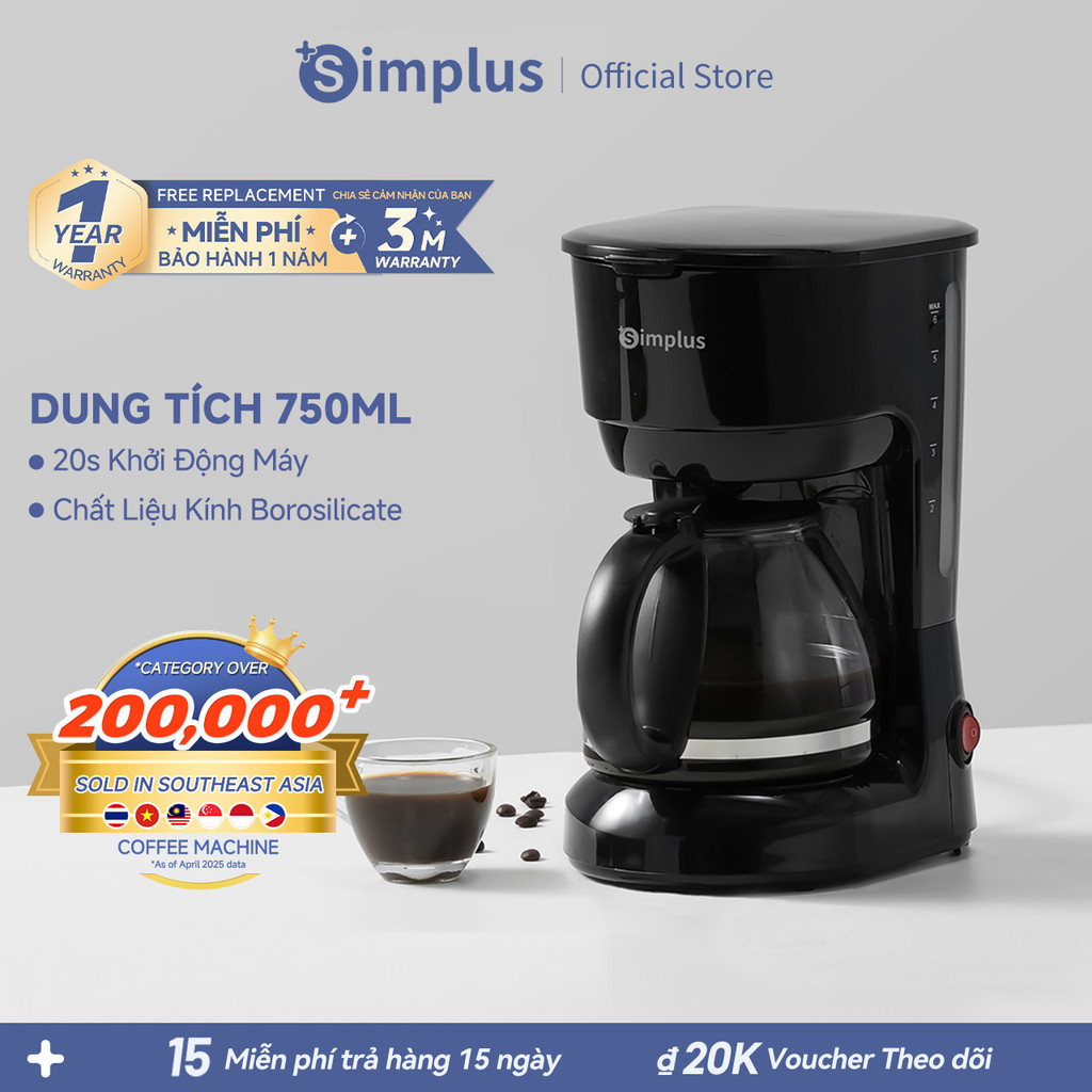 Simplus Máy Pha Cà Phê Americano Dung Tích 750mL KFJH011 phin cà phê - Bảo Hành 1 Năm 1 Đổi 1