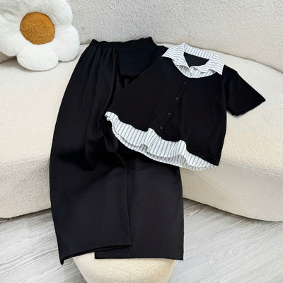 Set Bigsize Nữ Gồm Áo Kiểu Sơ Mi Cổ Đức Thiết Kế Phối Ghile May Liền Mix Quần Suông A338+q558
