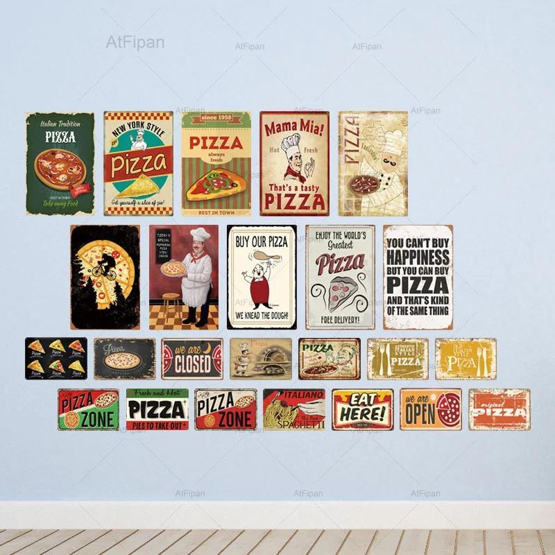 Vintage Pizza Zone Tín Hiệu Mảng Bám Kim Loại Trang Trí Tường Cho Cafe Bistro Nhà Hàng Retro Trang T