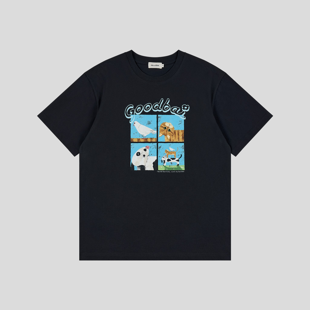 Hàng sẵn có 100% Cotton Cao Cấp GOODBAI Four Palace Họa Tiết Truyện Tranh In Hình Cổ Tròn Quá Khổ Áo