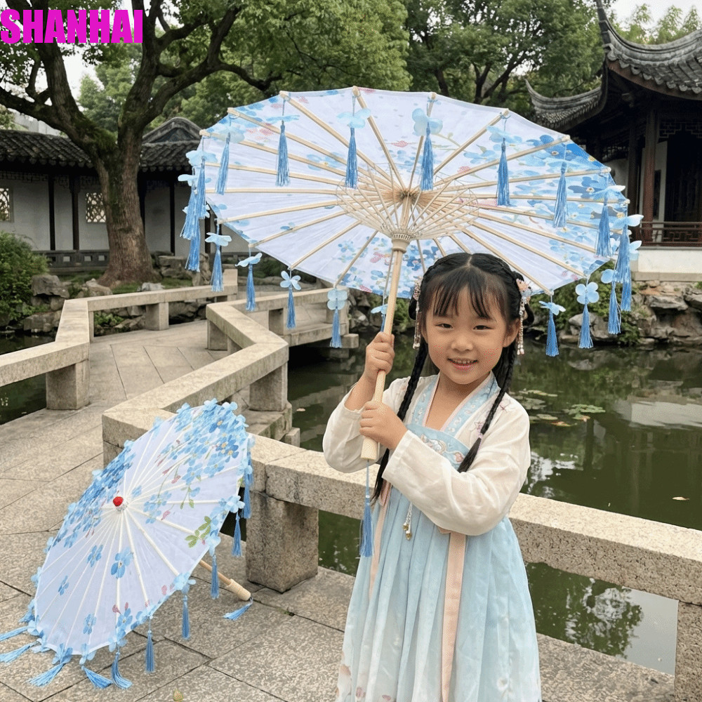 Ô Tua Rua Vải SHANHAI, Ô Cổ Trung Quốc 56cm Phong Cách Trung Quốc, Ô Hanfu cầm tay chống mưa cổ, Ô n
