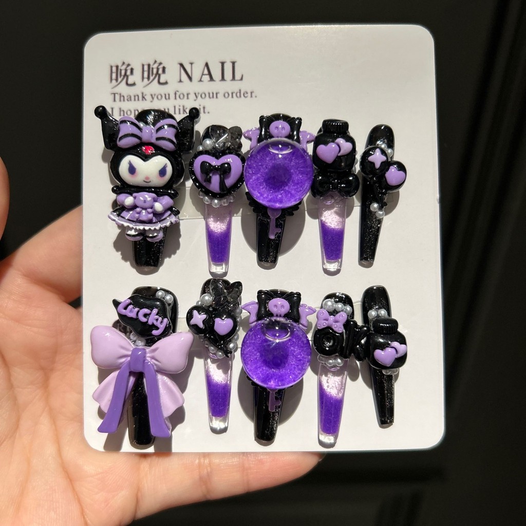 [Hàng có sẵn] Little Devil Rabbit Press on Nails Handmade Liquid Sand Fake Nails