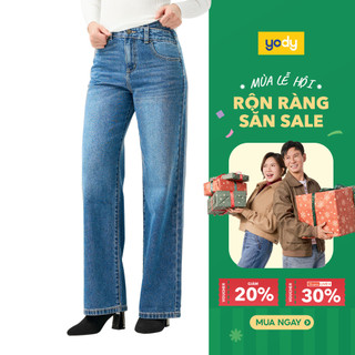  Quần jeans nữ YODY quần bò ống rộng cạp chéo thời trang TRA - QJN6018 